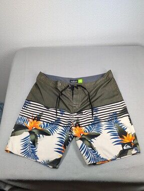 Quiksilver Men's Olive & White Birds Of Paradise Boardshorts Mens 36